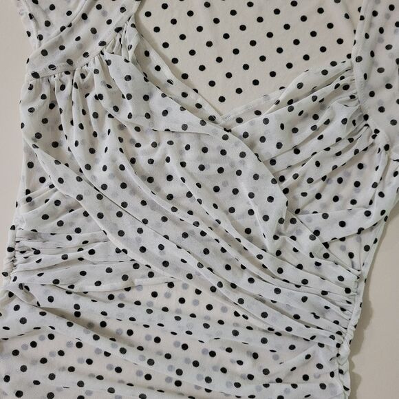 Moda International White and Black Polka Dot Semi-Sheer Short Sleeve Top - Picture 9 of 13